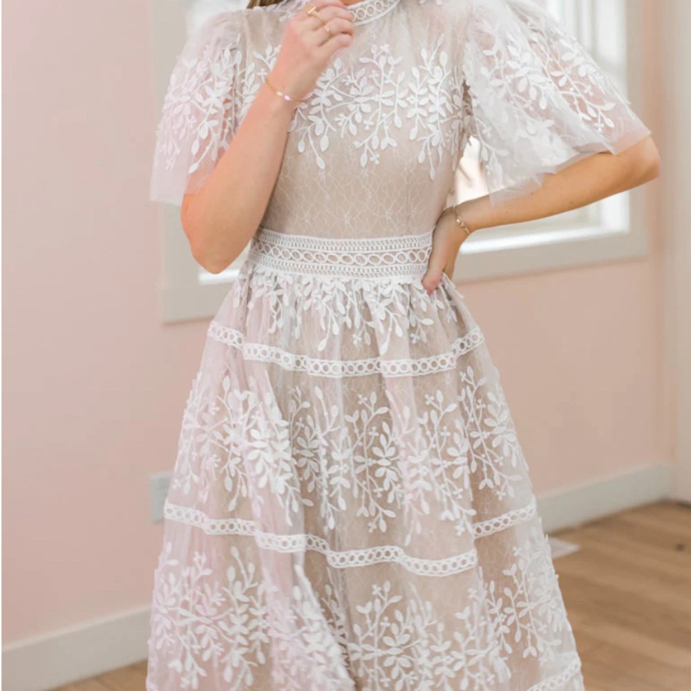 Ivy City Co. Sicily Dress with Flutter Sleeves in Champagne - 2X